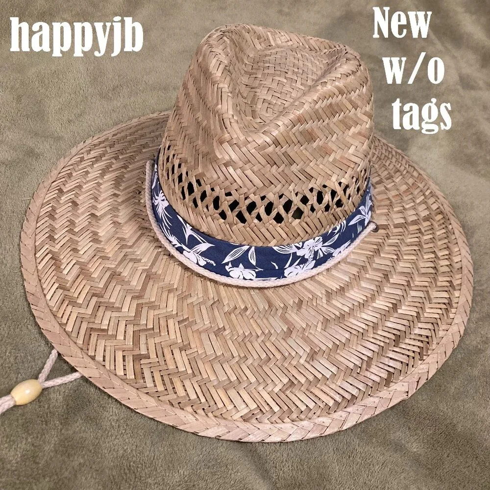 NWOT Vintage Unbranded Natural Rush Straw Sun Hat One Size - Picture 2 of 12